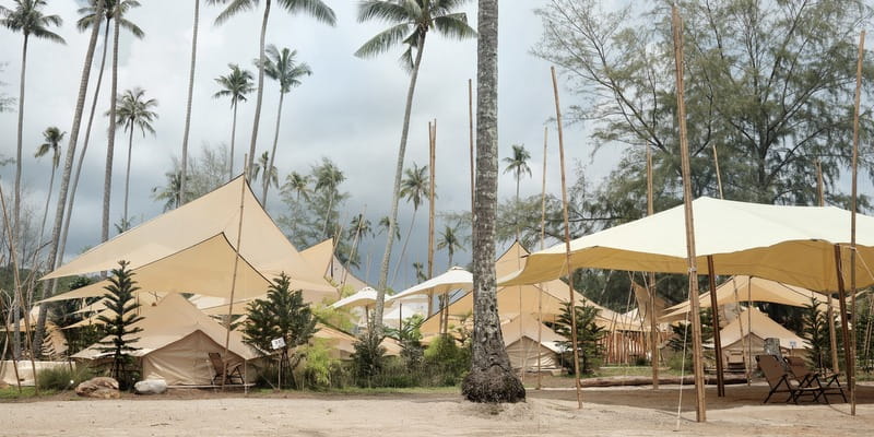 Klong Yai Kee and Klong Rahan Resorts and Bungalows aerial view tents beach survival by seudam koh kood