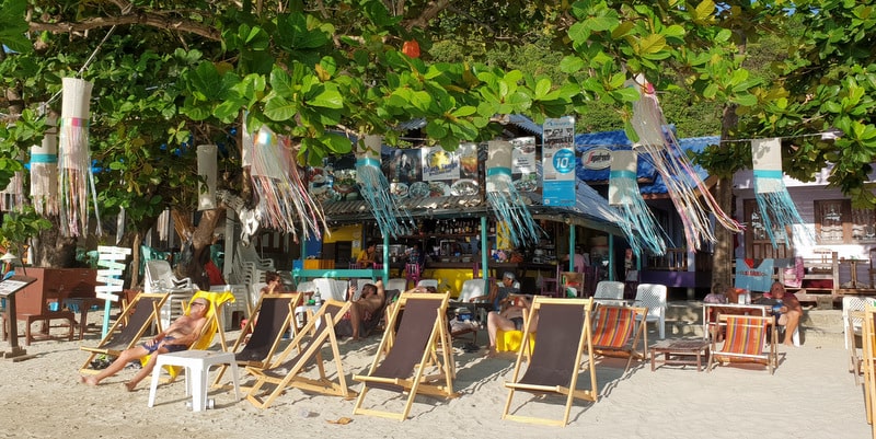 deck chairs exterior white sand beach restaurants koh chang